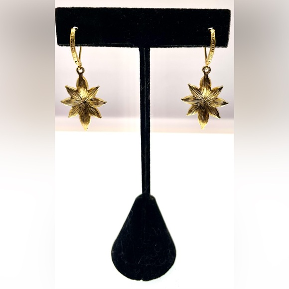 Vintage Signed Joan Rivers Gold Tone Dangle Pierced Earrings Floral Design - Picture 6 of 8